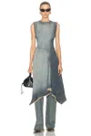Acne Studios Asymmetric Frayed Denim Midi Dress In Mid Blue