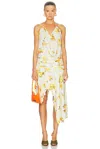 Acne Studios Dikata Floral Asymmetric Midi Dress In Orange & White