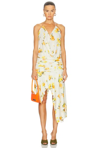 Acne Studios Dikata Floral Asymmetric Midi Dress In Orange