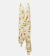Acne Studios Dikata Floral Asymmetric Midi Dress In Orange