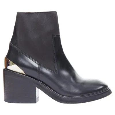 Pre-owned Acne Studios Dion Silver Metal Detail Block Heel Gusset Boots Eu38 In Black