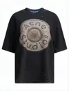 Acne Studios Distressed Black Short-sleeve T-shirt With Embossed Logo In Black