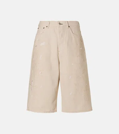 Acne Studios Distressed Cotton Bermuda Shorts In White