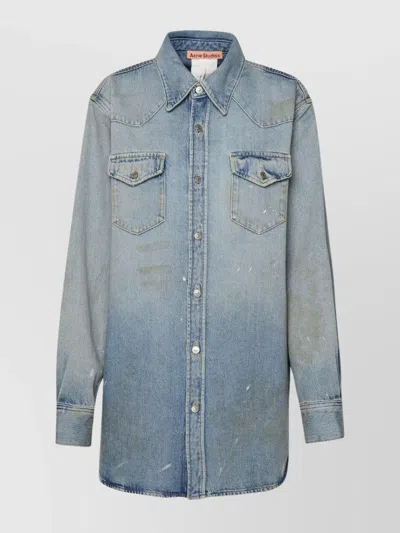 ACNE STUDIOS DISTRESSED COTTON BLEND SHIRT WITH CHEST POCKETS