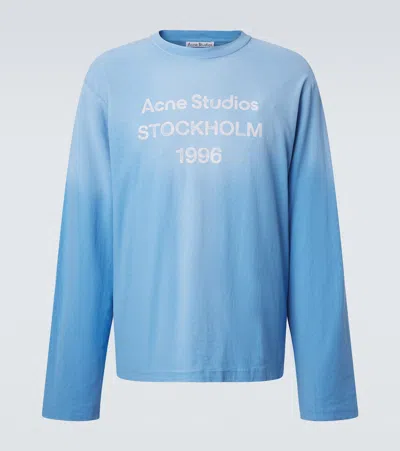Acne Studios Distressed Cotton-blend Jersey T-shirt In Blue