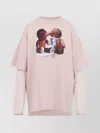 Acne Studios Distressed Crew Neck T-shirt With Mesh Sleeves In Pink