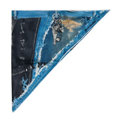 Acne Studios Distressed Denim & Leather Silk Scarf In Multicolor