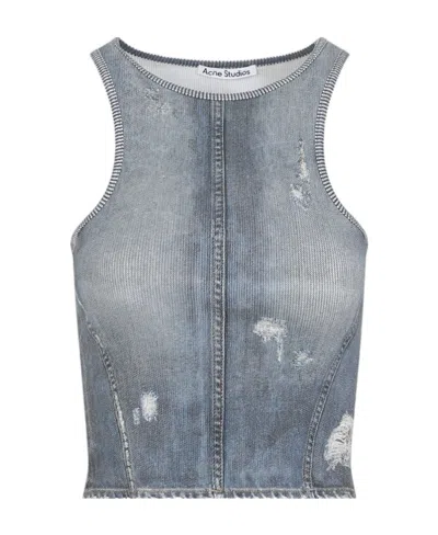 Acne Studios Distressed Denim-effect Cotton Top In Blue