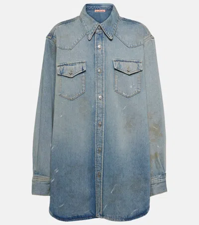 Acne Studios Distressed Denim Overshirt In Blue