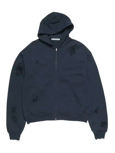 Acne Studios Distressed-details Hoodie In Blue