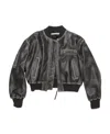 Acne Studios Aged Leather Bomber Jacket With Distressed Treatment In Black