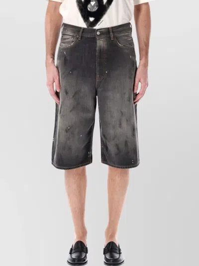 Acne Studios Distressed Five-pocket Faded Shorts With Belt Loops In Gray