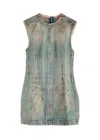 Acne Studios Distressed Foiled Denim Mini Dress In Blue