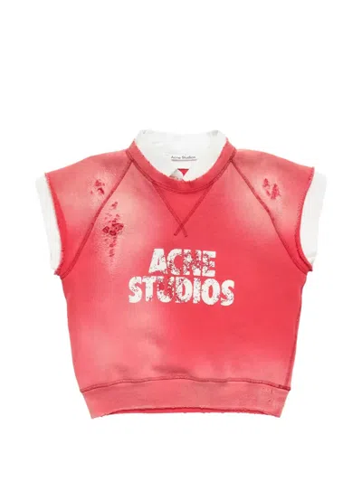 Acne Studios Distressed Graphic Top In Red