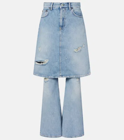Acne Studios Distressed Layered Wide-leg Jeans In Blue