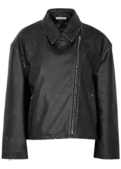 Acne Studios Distressed Leather Jacket In Black