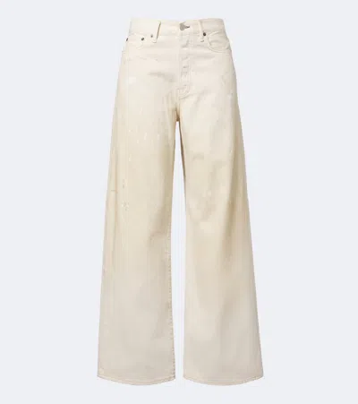 Acne Studios Distressed Leather-trimmed Wide-leg Jeans In White
