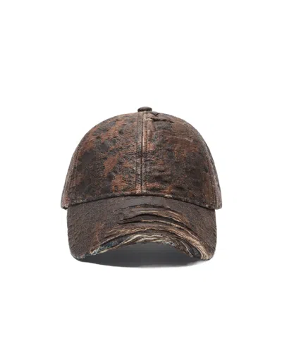 Acne Studios Distressed Lettering Baseball Cap In Brown