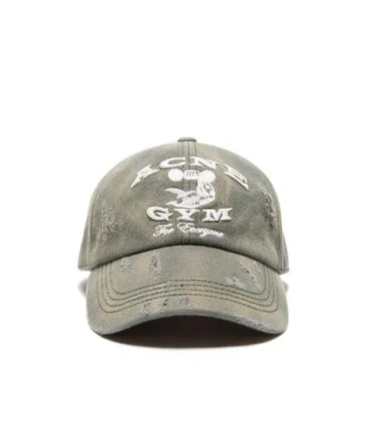 Acne Studios Distressed Logo Baseball Cap In Gray
