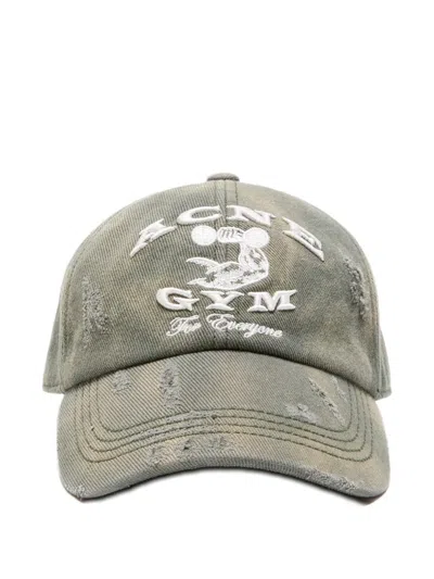 Acne Studios Distressed Logo Baseball Cap In Green