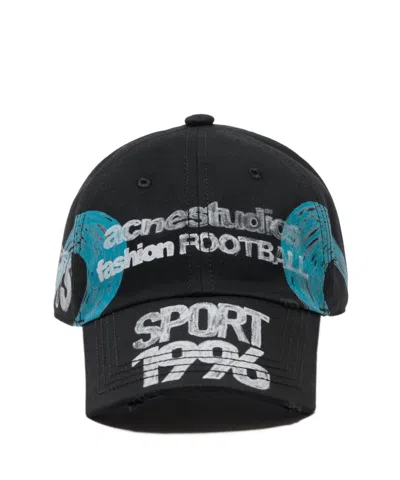 Acne Studios Distressed Logo Cap In Black