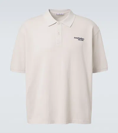 Acne Studios Distressed Logo Cotton Polo Shirt In White