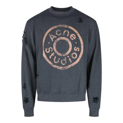 Acne Studios Distressed Logo Printed Sweatshirt In Grey