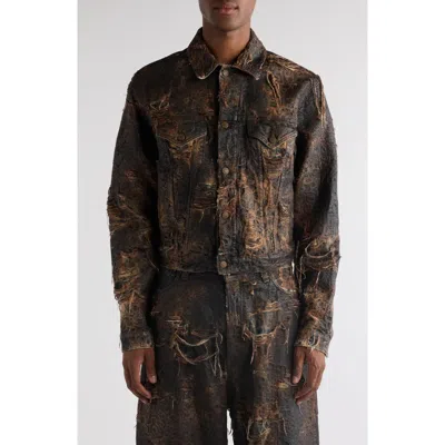 Acne Studios Mens Spread-collar Distressed Regular-fit Denim Jacket Brown
