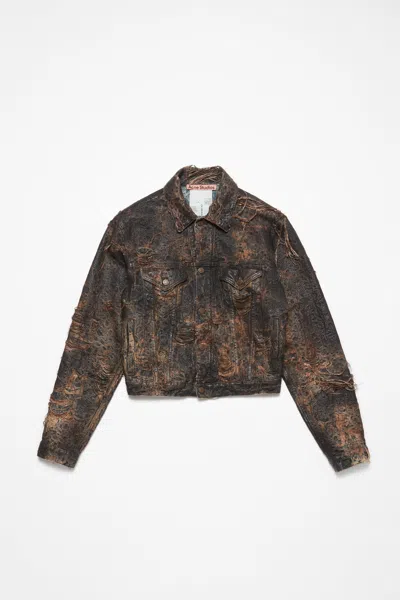 Acne Studios Distressed Monogram Denim Jacket - Regular Fit In Black