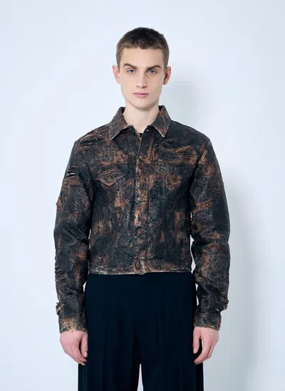 Acne Studios Mens Spread-collar Distressed Regular-fit Denim Jacket Brown