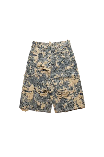 Acne Studios Distressed Monogram Denim Shorts Blue