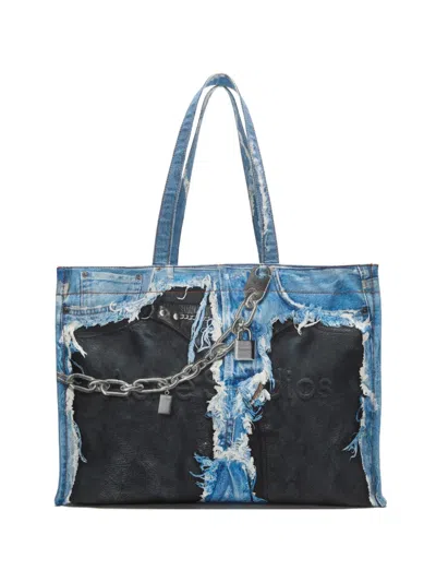 Acne Studios Distressed Padlock-detail Tote Bag In Blue