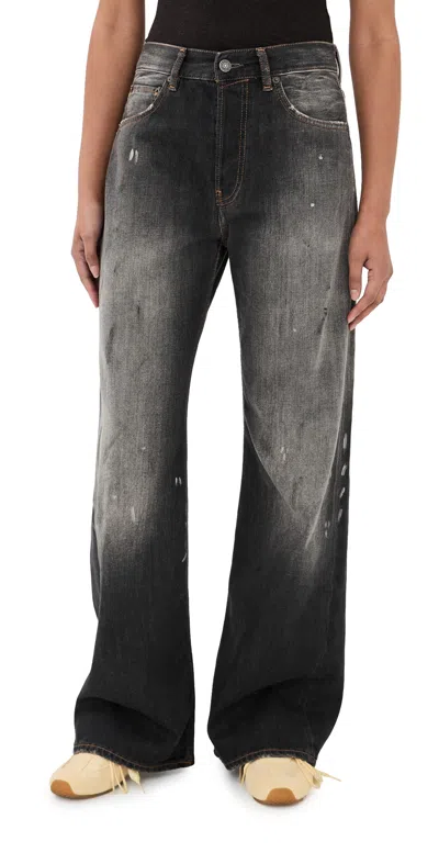 Acne Studios Womens Black Trafalgar Abstract-print Wide-leg Denim Jeans In Gray