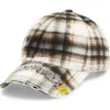 Acne Studios Distressed Plaid Adjustable Baseball Cap In Brown