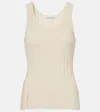 Acne Studios Distressed Ribbed-knit Cotton-blend Tank Top In Beige