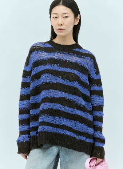 Acne Studios Distressed Stipe Sweater In Purple