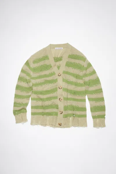 Acne Studios Distressed Stripe Cardigan In Sage Green,apple Green