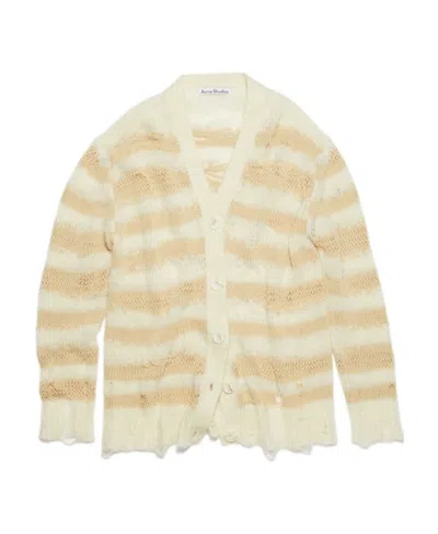 Acne Studios Distressed Stripe Cardigan In White