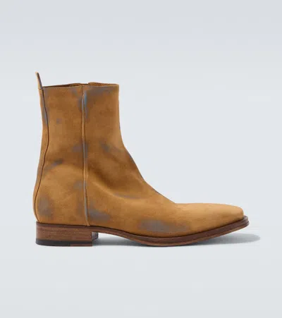 Acne Studios Distressed Suede Ankle Boots In Brown