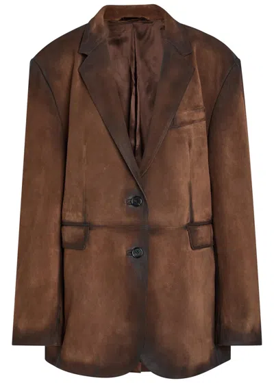 Acne Studios Distressed Suede Blazer In Brown