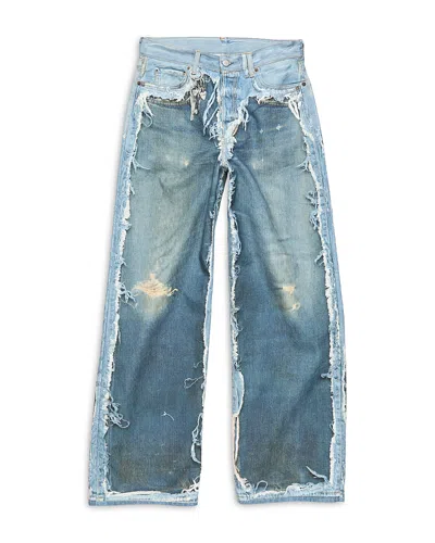 Acne Studios Distressed Wide Leg Jeans In Mid Blue In Brown