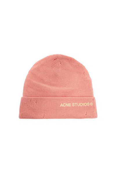 Acne Studios Distressed Wool Beanie Hat In Women In Pink
