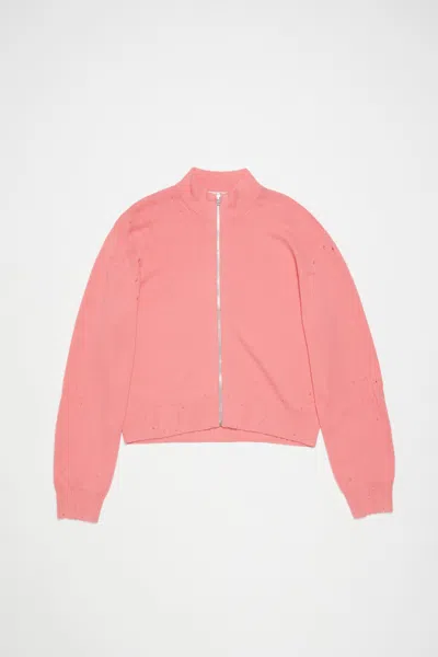 Acne Studios Distressed Zip Cardigan In Pink
