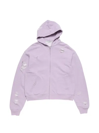 Acne Studios Distressed Zipped Hoodie In Purple