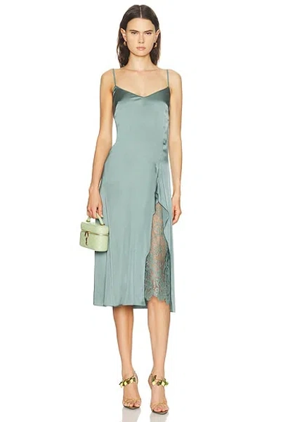 Acne Studios Satin Midi Dress With Lace Inserts In Blue