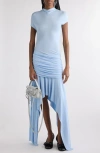 Acne Studios Asymmetric Gathered Jersey Cocktail Dress In Light Blue