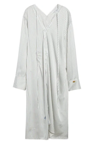 Acne Studios Dothy Stripe Long Sleeve Asymmetric Cotton Midi Shirtdress In Gray