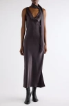 Acne Studios Dotti Cowl Neck Silk Satin Scarf Slipdress In Gray