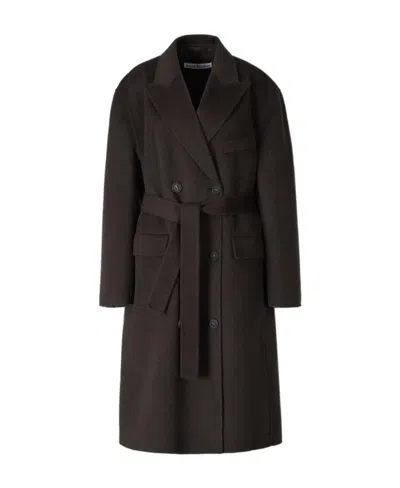 Acne Studios Belted Wool Coat In Cross Button Closure