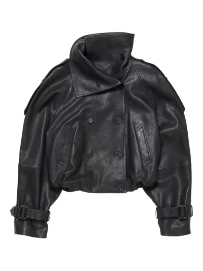 Acne Studios Double-breasted Buckled-cuffs Leather Jacket In Black